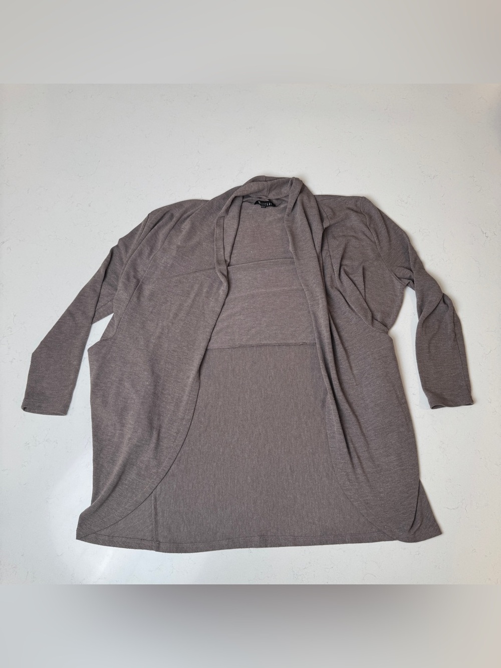 Open-Front Draped Cardigan Blazer in Taupe